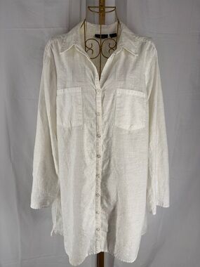 Apt. 9 White 100% Cotton Button-Up Oversized Shirt Swim Cover Up Top - Large
